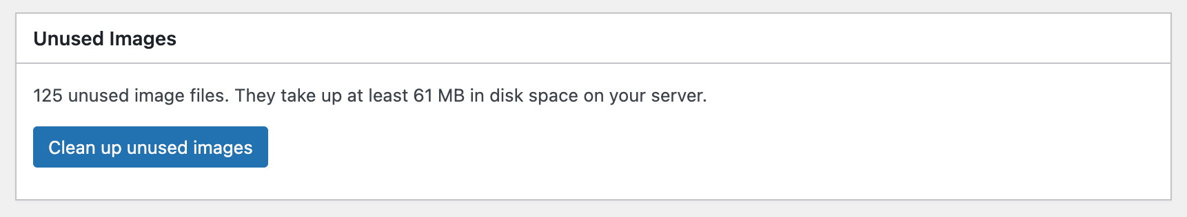 The total number of unused images and the disk space it uses.