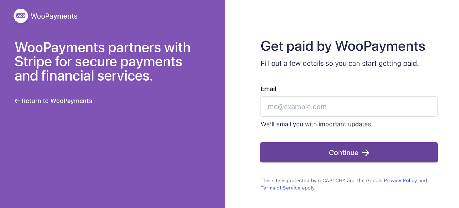 The Stripe and WooPayments setup screen.