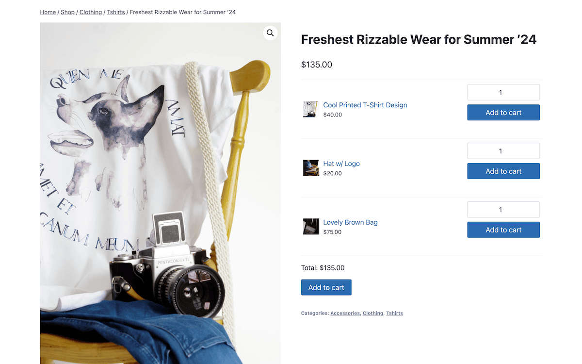 WooCommerce grouped products created using the WPC Grouped Products plugin.