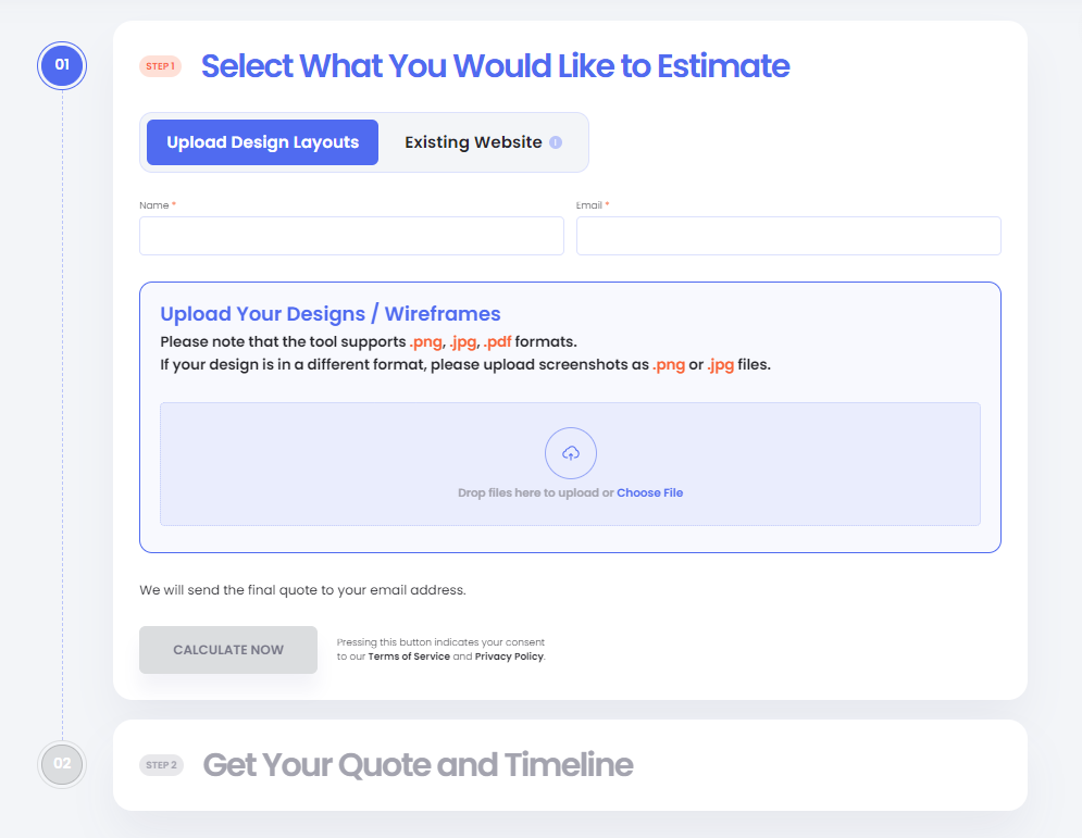 Selecting design layouts in the AI Quote Calculator.