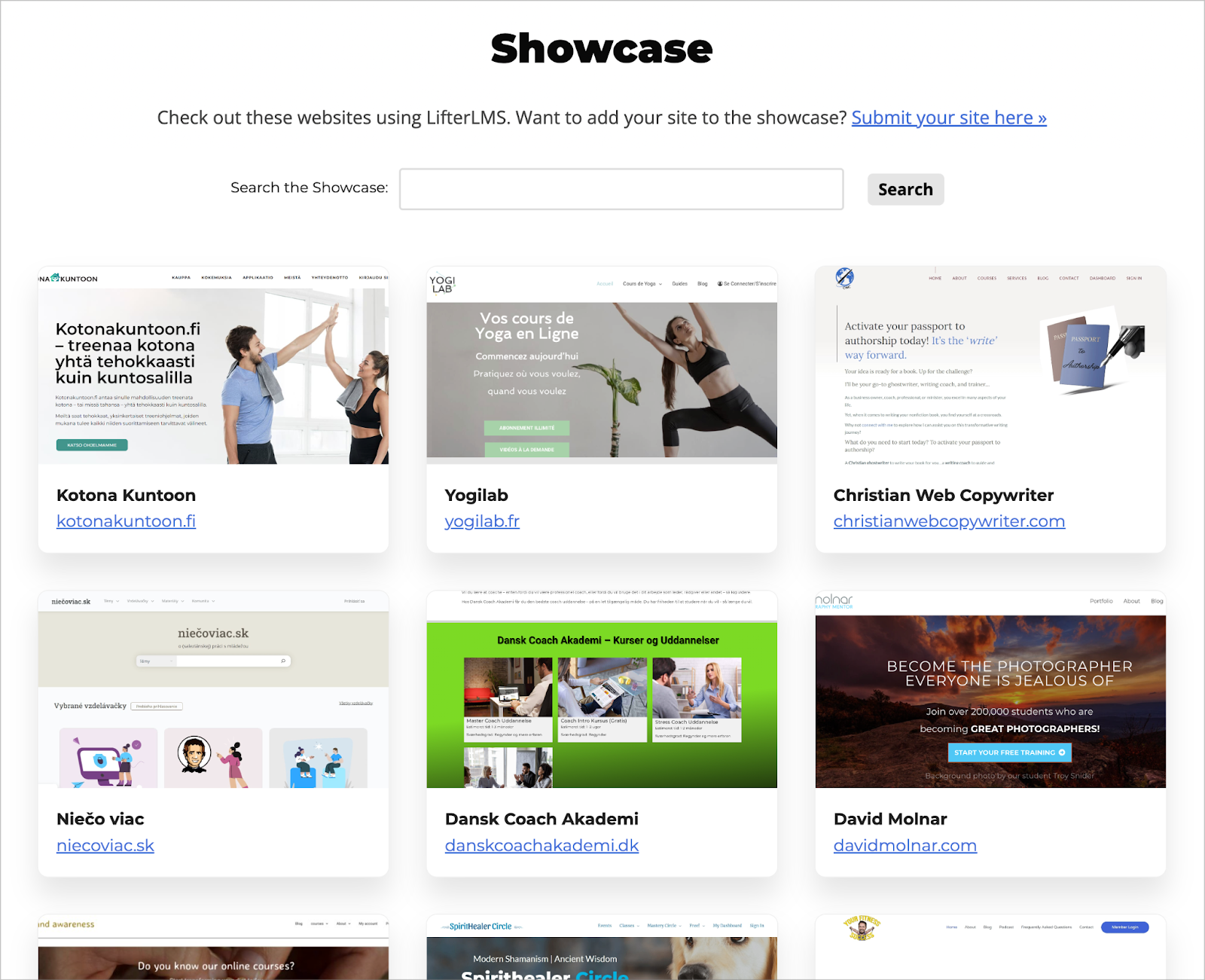 A website showcase on the LifterLMS website