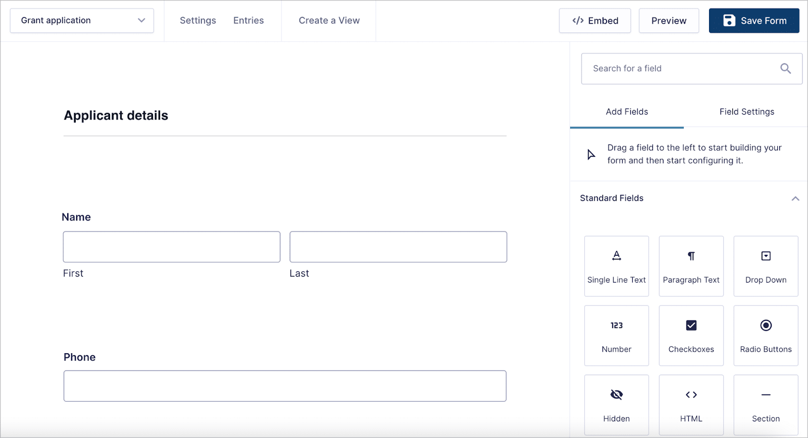 The Gravity Forms visual builder