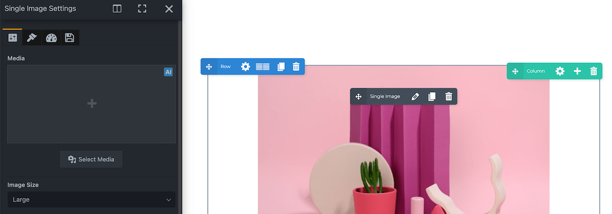 Adding an Image Block to a page within WP Composer.