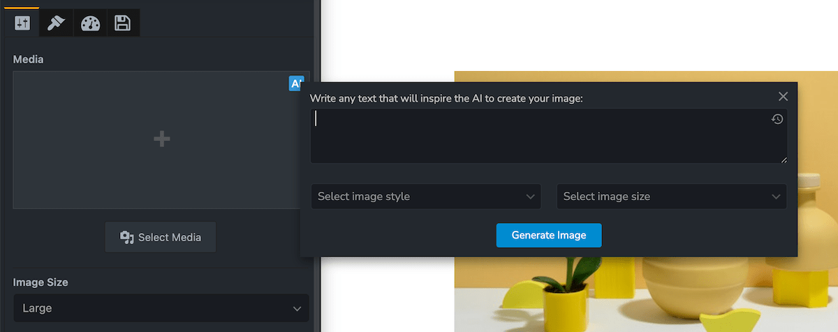 A blank prompt screen for WP Composer's image generation.