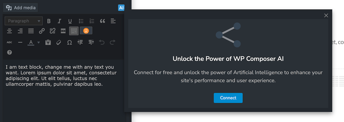 Activating the WP Composer AI-powered content creation tool.