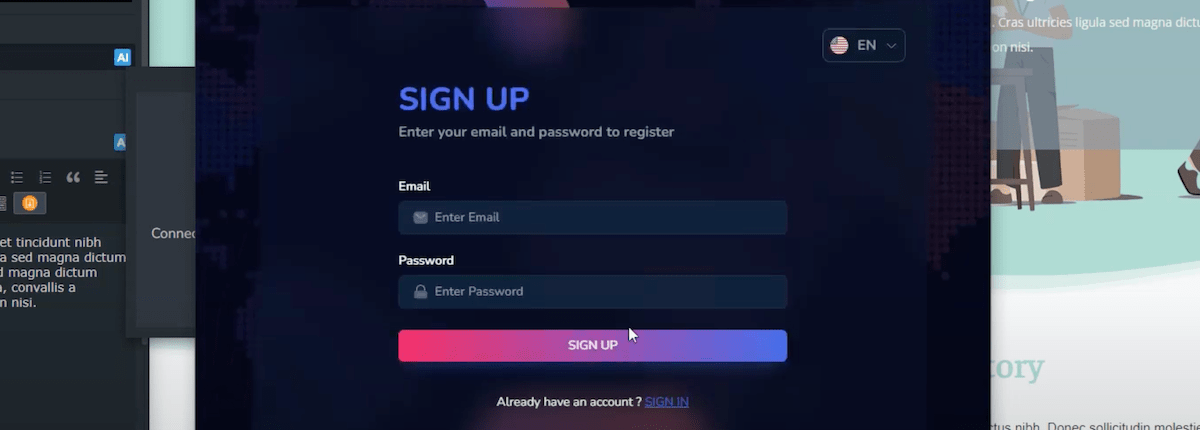 The WP Composer sign-up and login. form