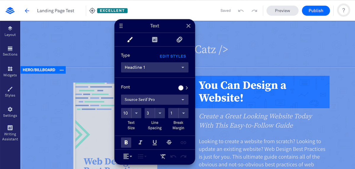 Click to edit any part of your landing page. You can also drag and drop any existing page element.
