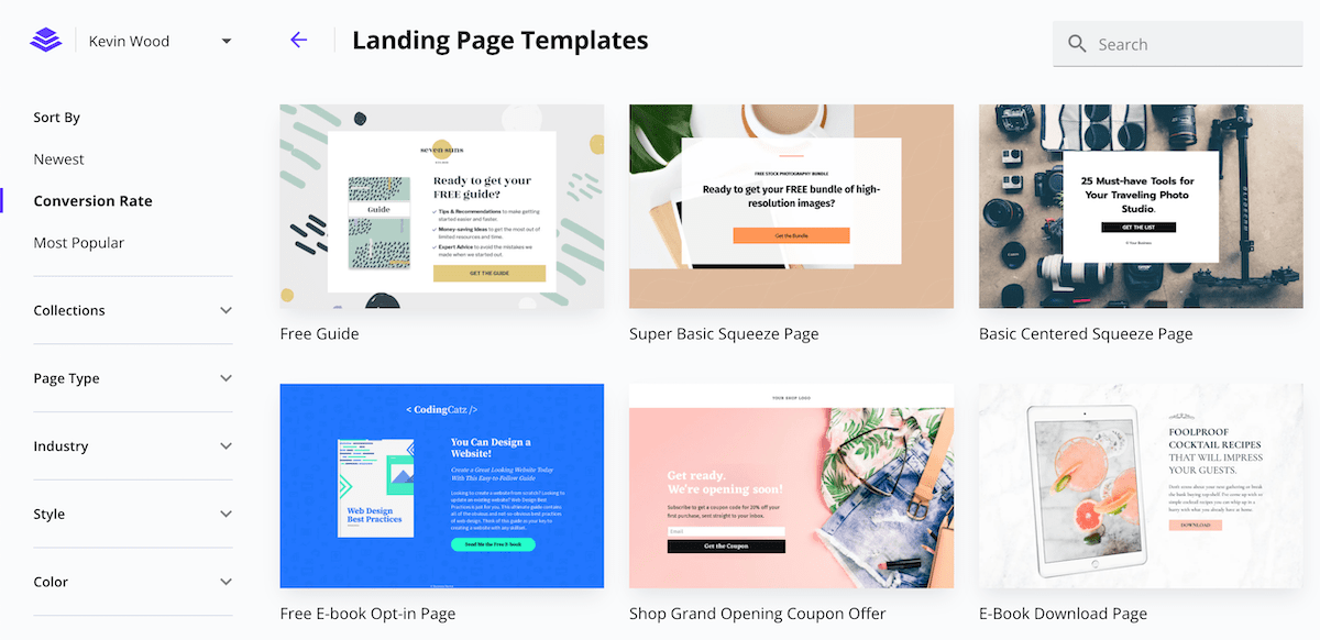 Select a template from the Leadpages library that will act as a foundation for your landing page.