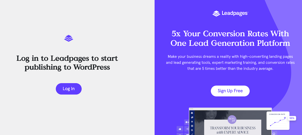 Create a new account or login to your Leadpages account within your WordPress dashboard.