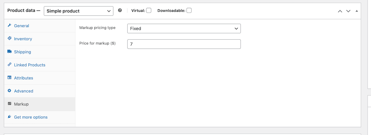 Set the markup price for a single product in your WooCommerce store. This price overrides all other active markup prices.