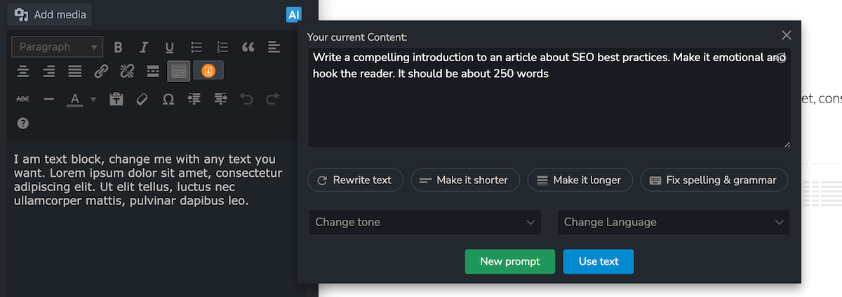 The WP Composer AI-powered content creation tool.