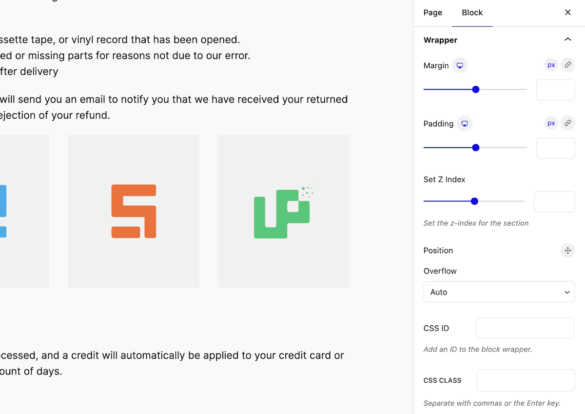 The WordPress editing sidebar showing the ZoloBlocks Extra tab.