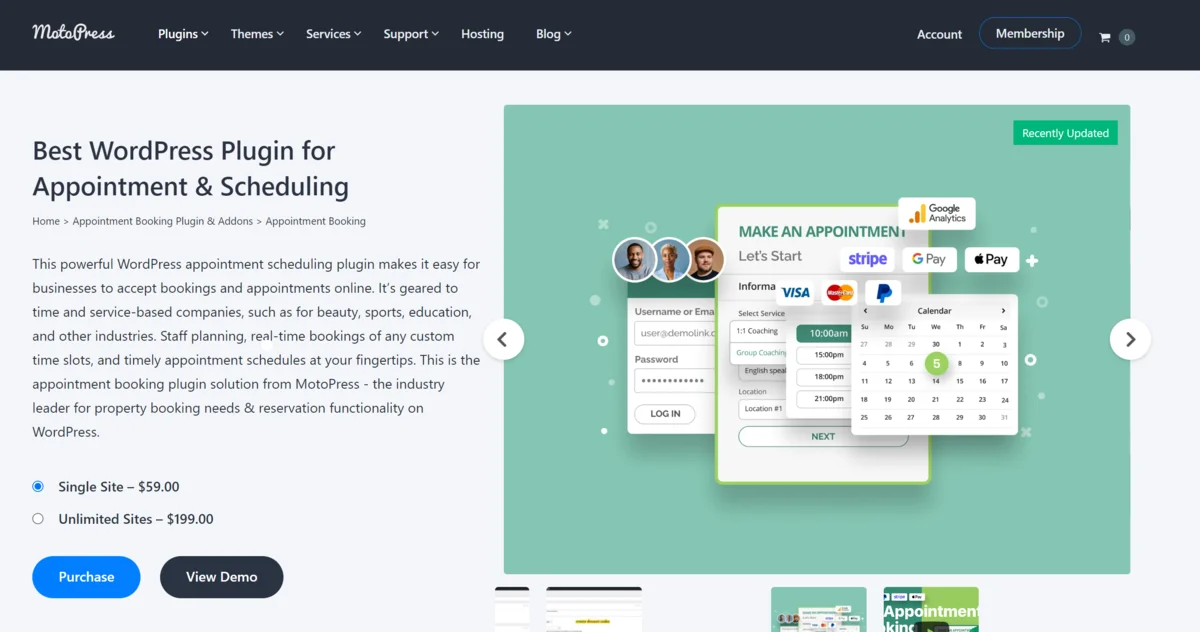 Motopress Appointment Booking plugin price