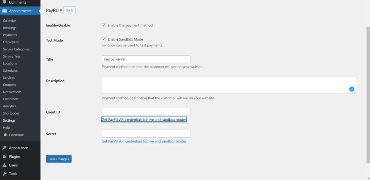 Setting up and enabling PayPal for accepting payments from customers.