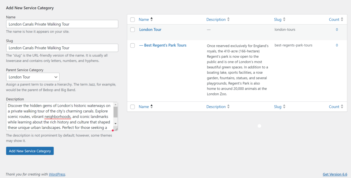 Adding a new service category within the MotoPress Appointment Booking Plugin  