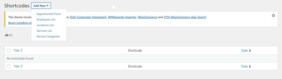 Generating a shortcode to display appointment booking forms on a WordPress site.