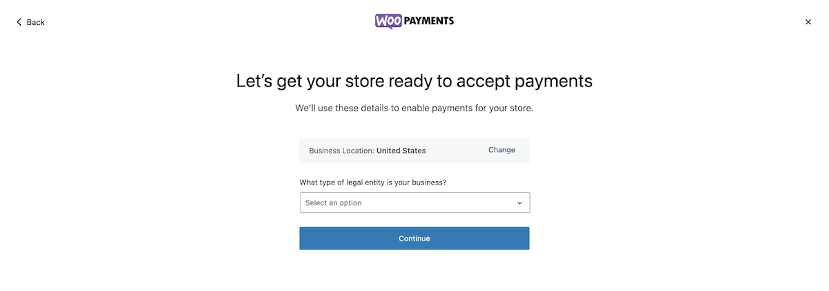Entering your legal business entity information within WooPayments.