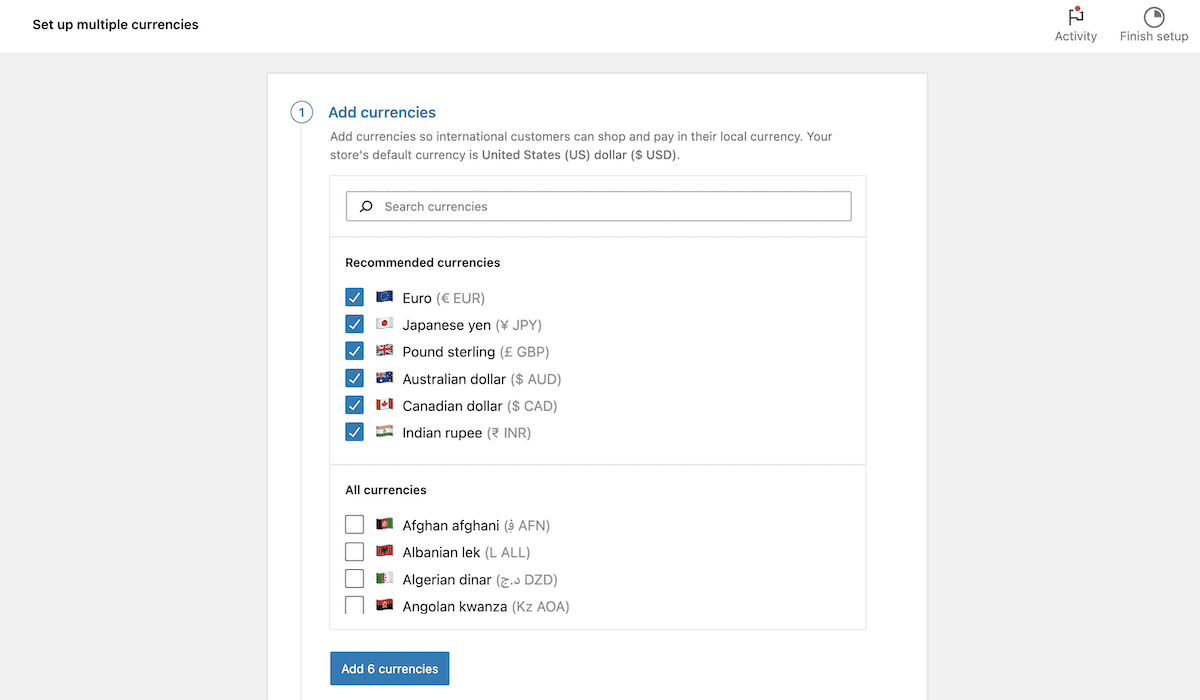 The Multi-Currency settings within WooPayments.