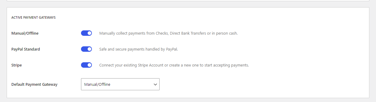 Payment gateway options