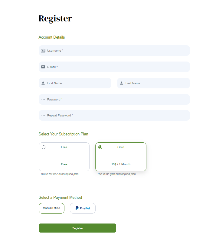 Regisration form