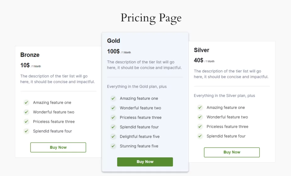 Pricing tables created by Paid Member Subscriptions