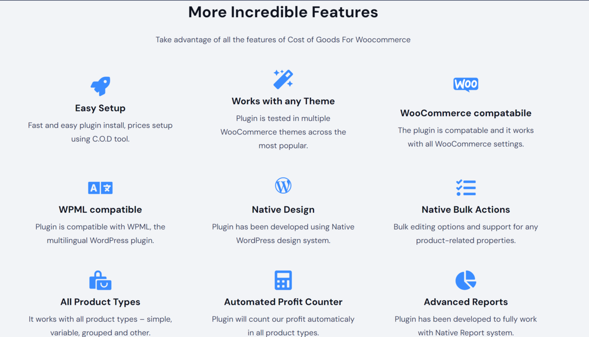 Cost of Goods for WooCommerce Features