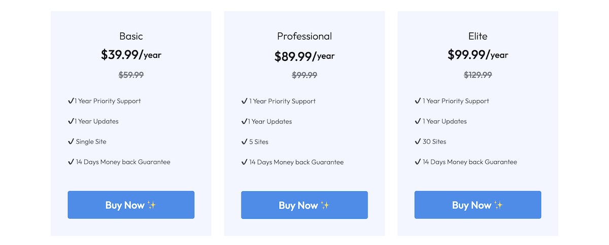 The pricing page for Custom Product Builder for WooCommerce.