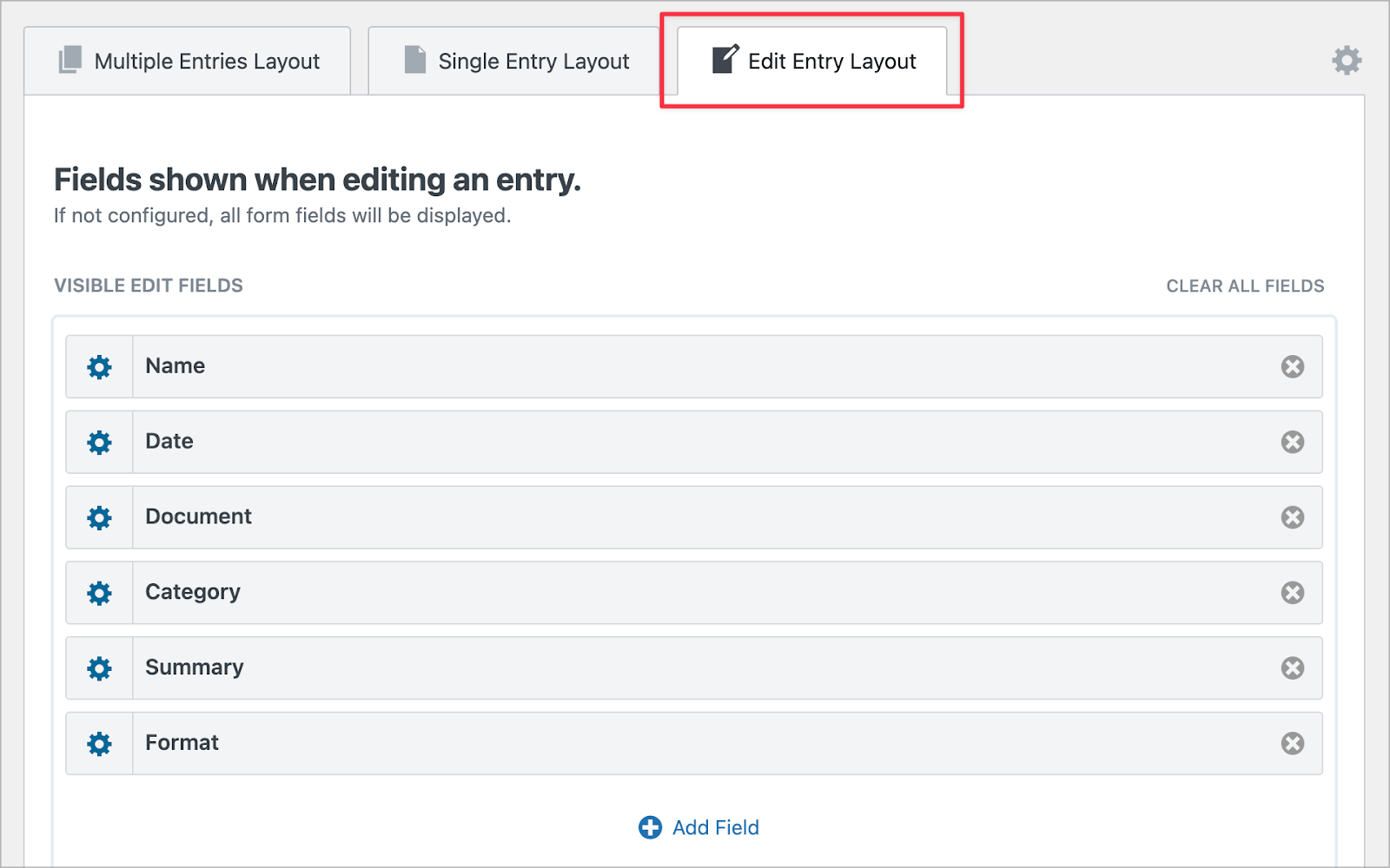 The GravityView Edit Entry Layout enabling you to specify which fields are editable.