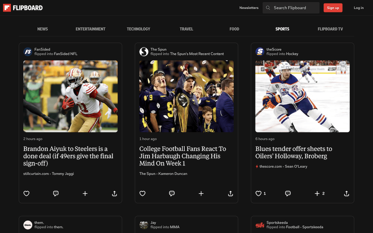 The Flipboard content aggregator website.