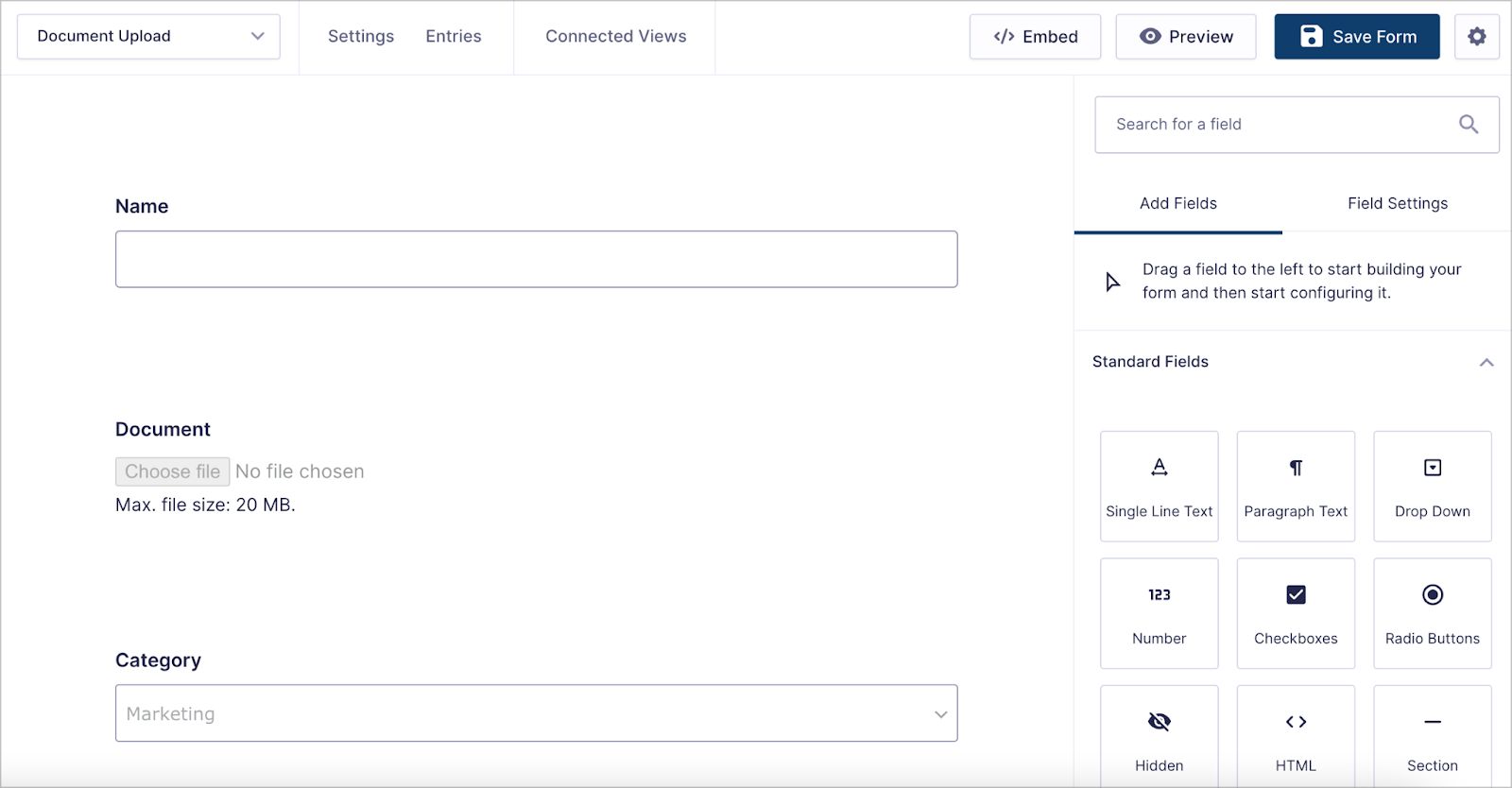 The Gravity Forms visual editor.