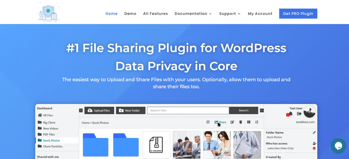 The User Private Files home page.