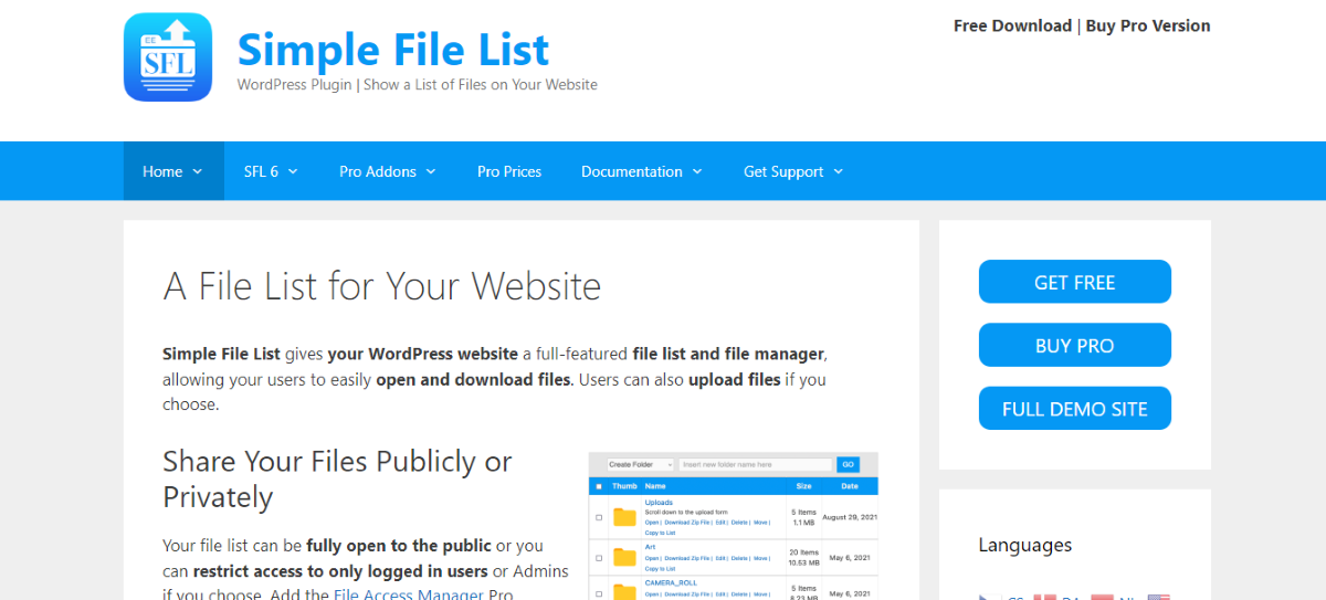 The Simple File List home page.