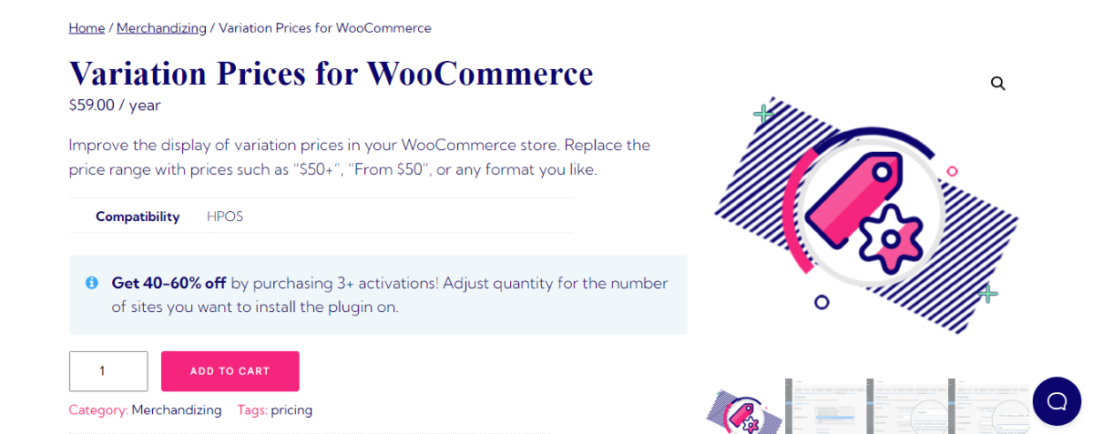 The WooCommerce Variation Prices plugin home page.