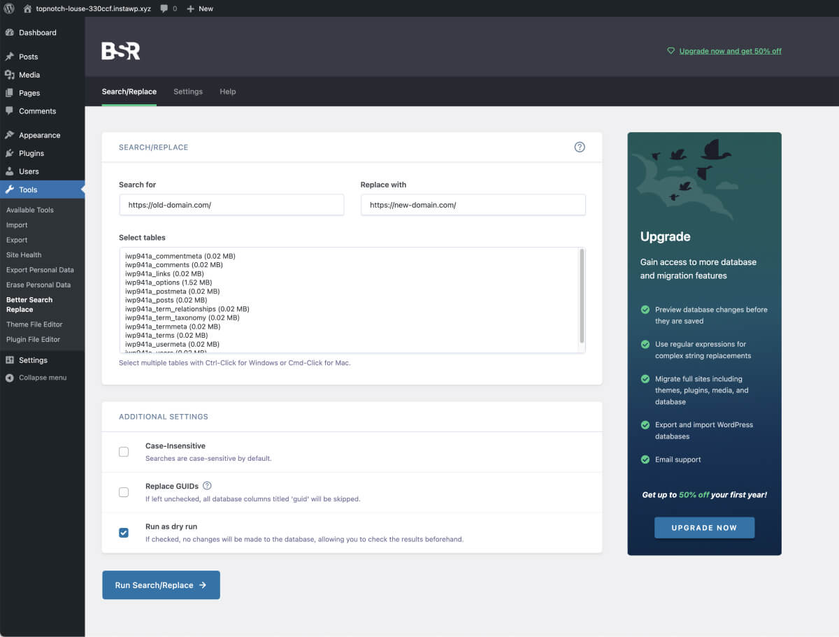 Choose search and replace terms