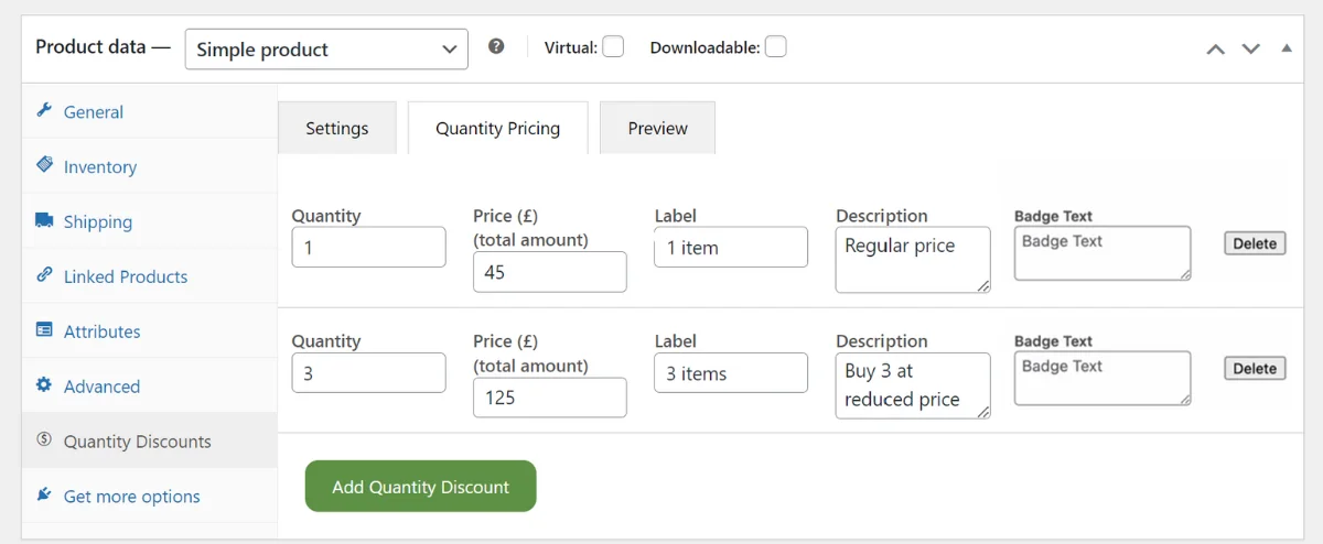 Setting up quantity pricing