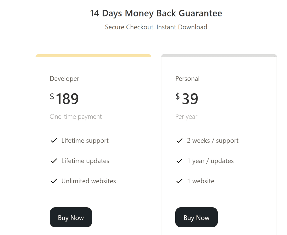 The pricing options for the Simple Taxonomy Filter plugin.