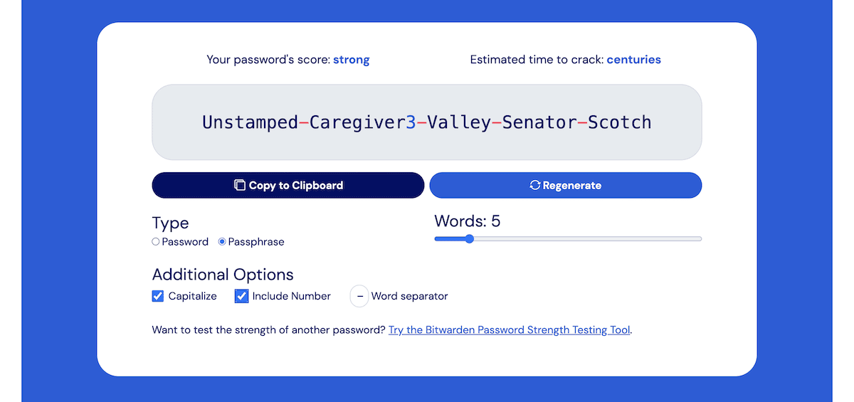 The Bitwarden Password Generator.