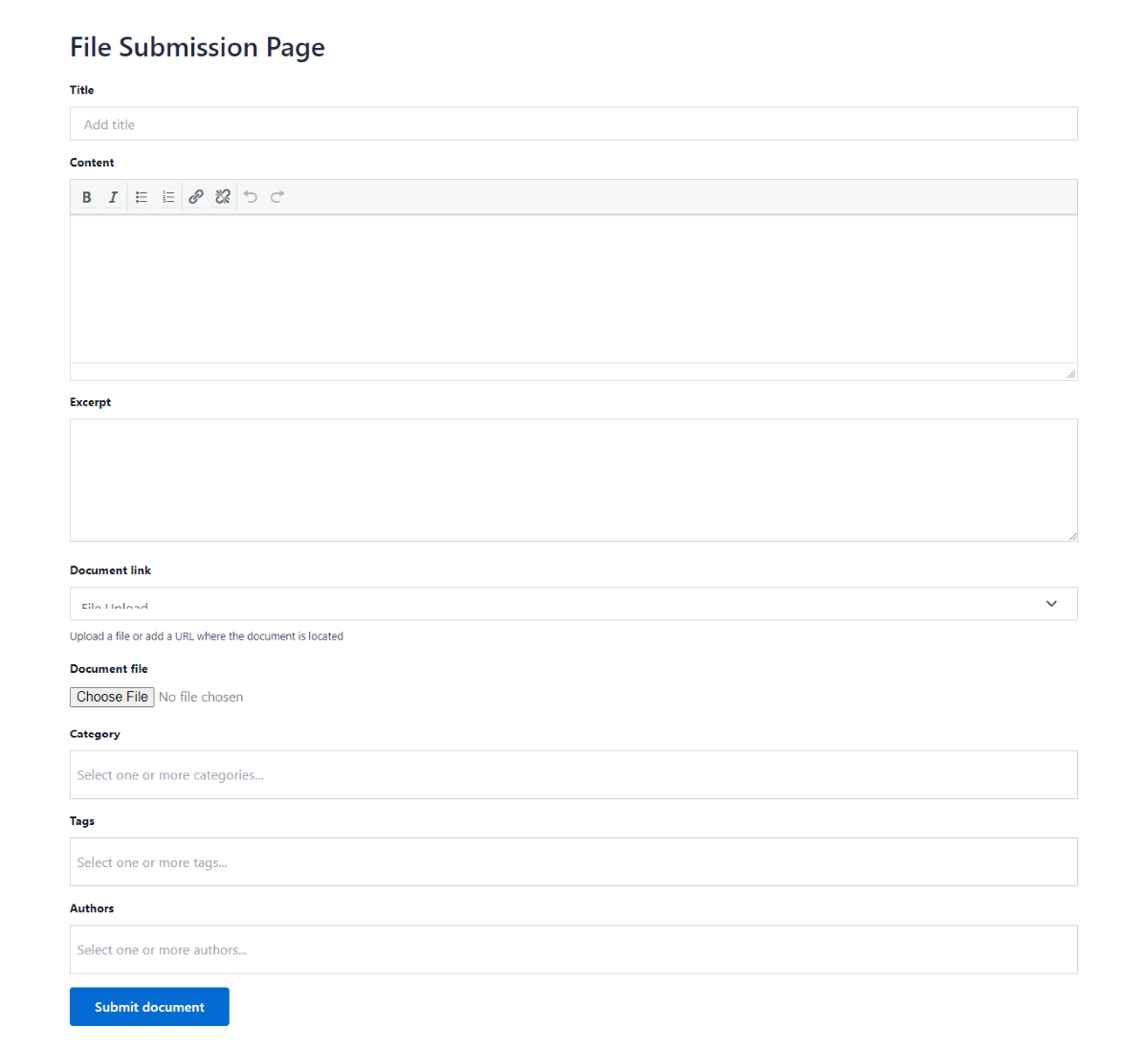 A File Submission Page for Document Library Pro.