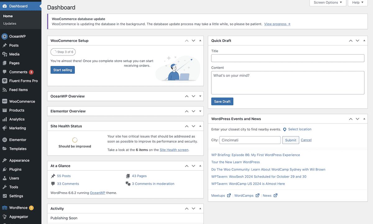 The WordPress dashboard.