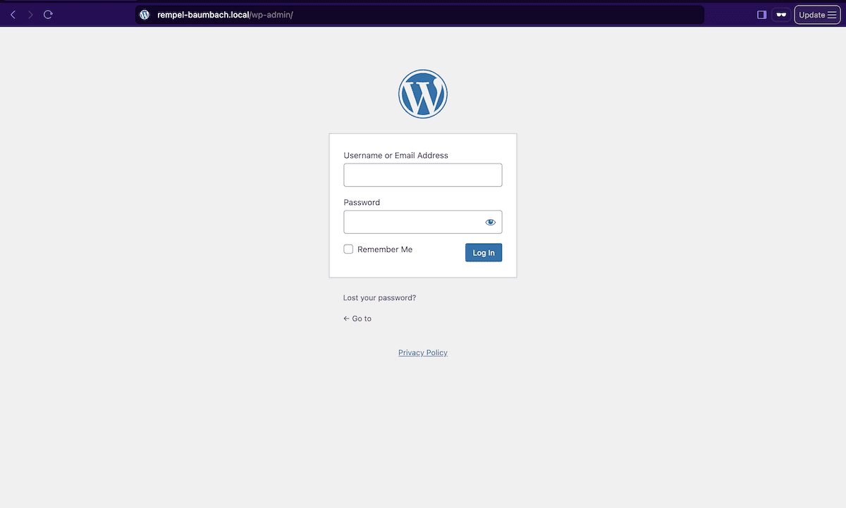 The WordPress login screen, showing the URL in the browser header.