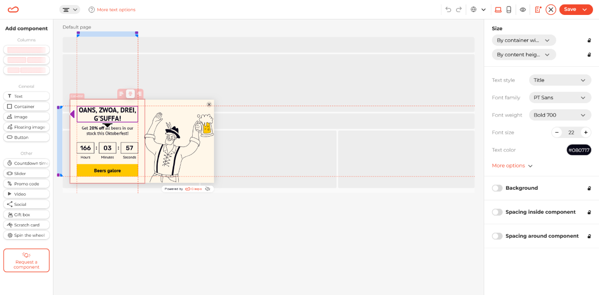 Editing a template within the Claspo editor.