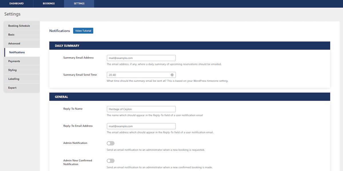 A screenshot of Five Star Restaurant Reservations' notifications