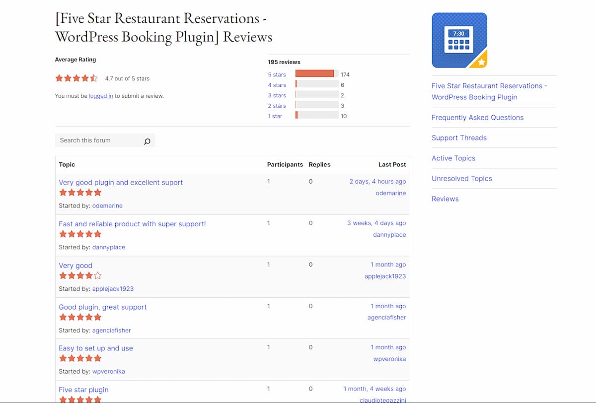 A screenshot of positive reviews about the plugin on WordPress plugins repo.
