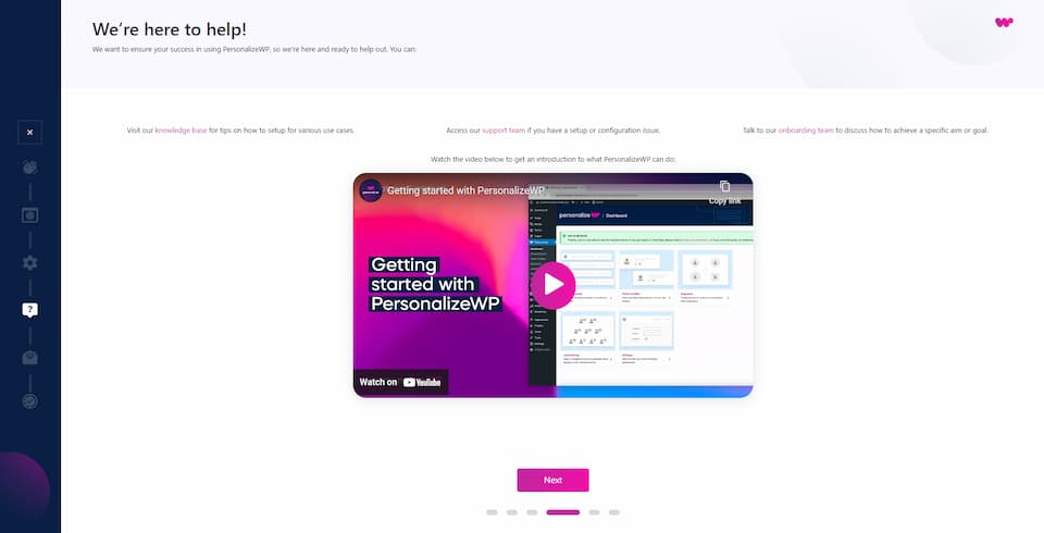 A screenshot of a quick video walkthrough PersonalizeWP presents on its installation