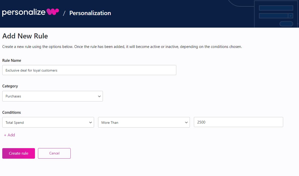 how to add a total spend condition on PersonalizeWP
