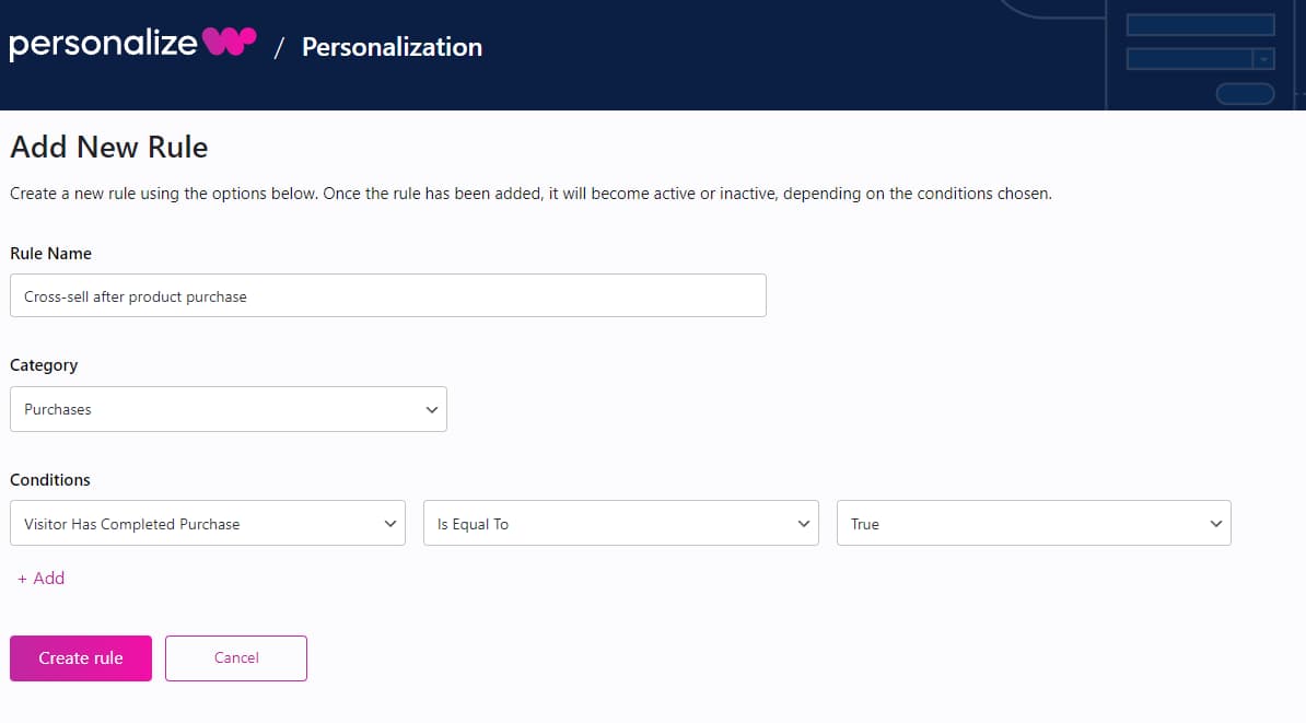 how to add a visitor has completed purchase condition on PersonalizeWP