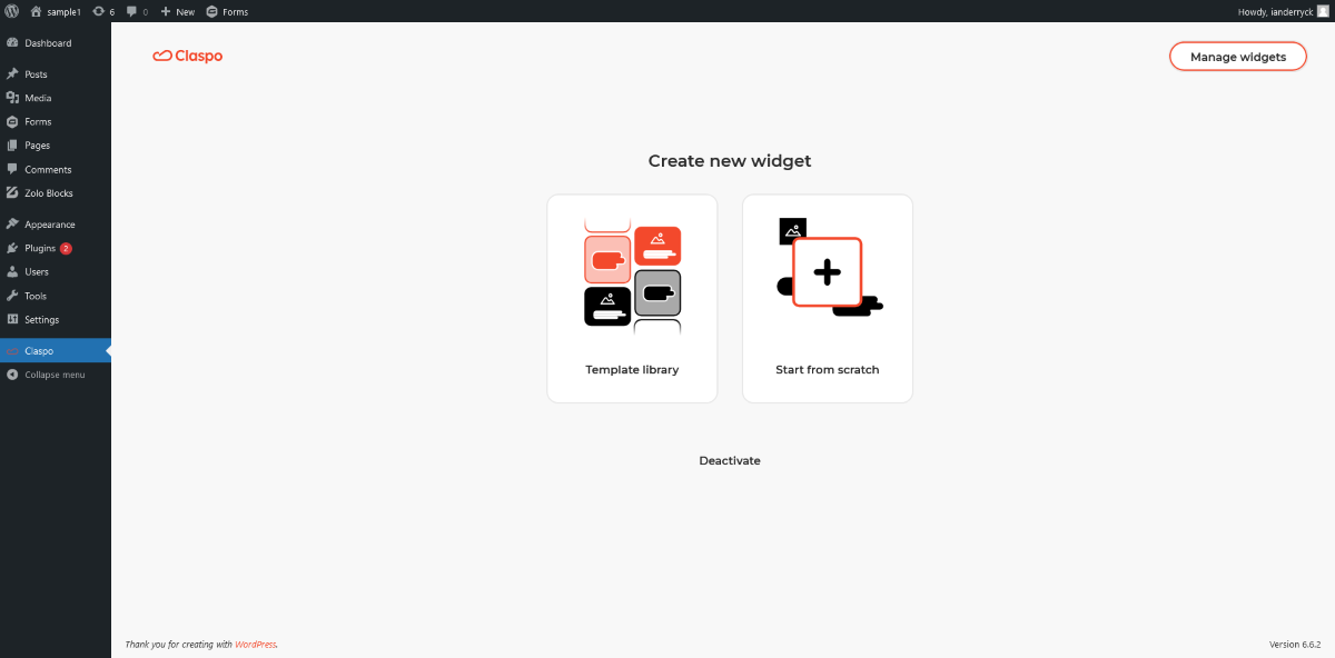 Creating a new popup widget within Claspo.