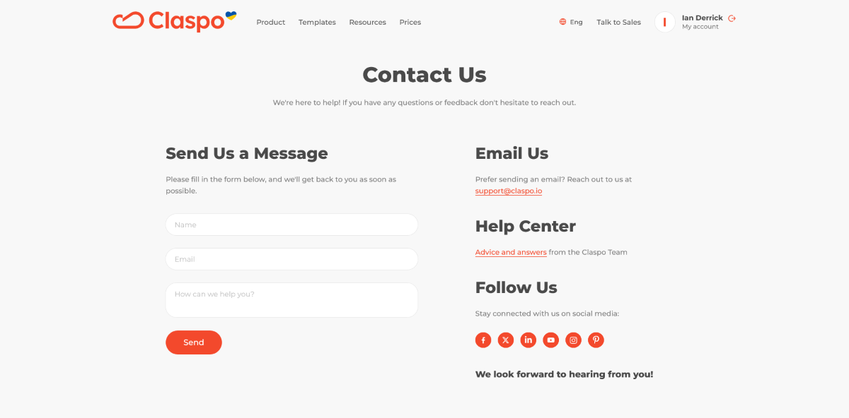 The Claspo Contact page.