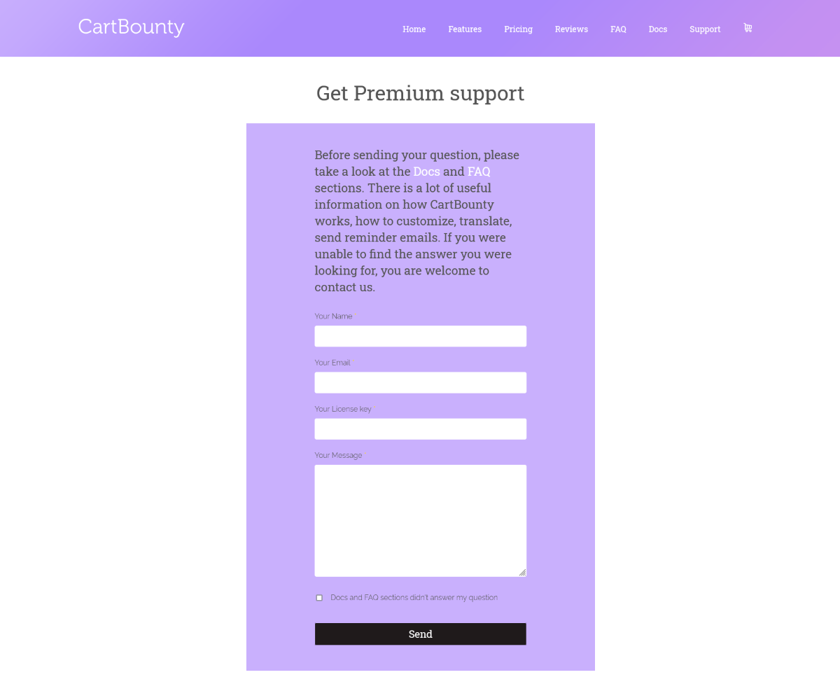Customer Support for CartBounty