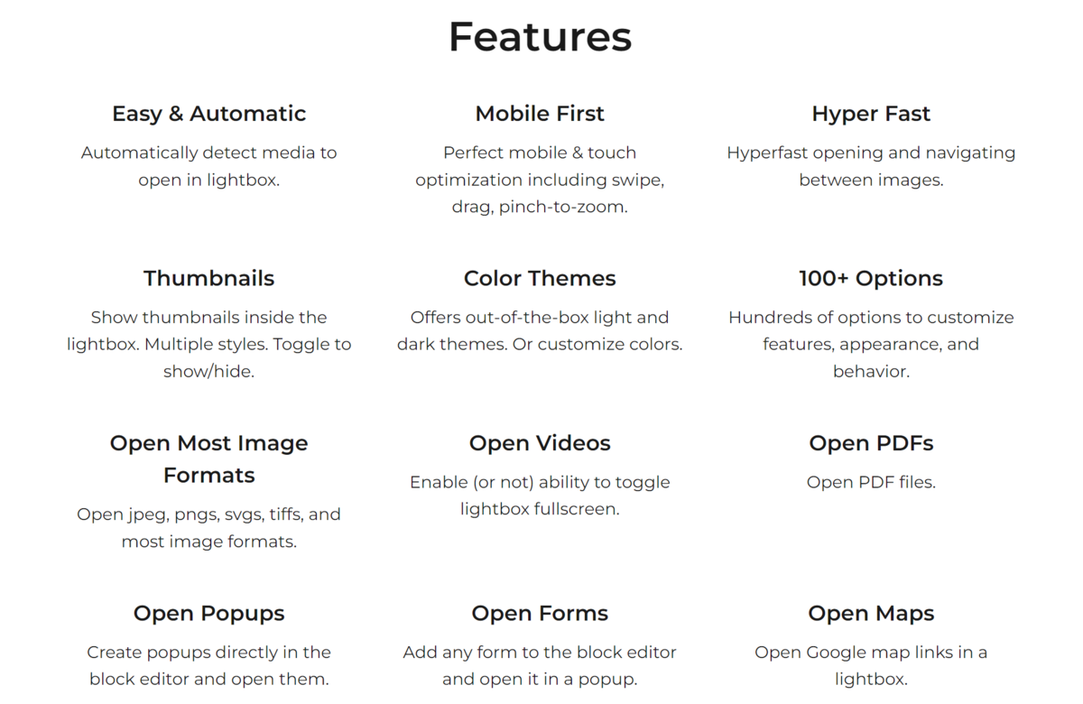 list of features of Firelight plugin